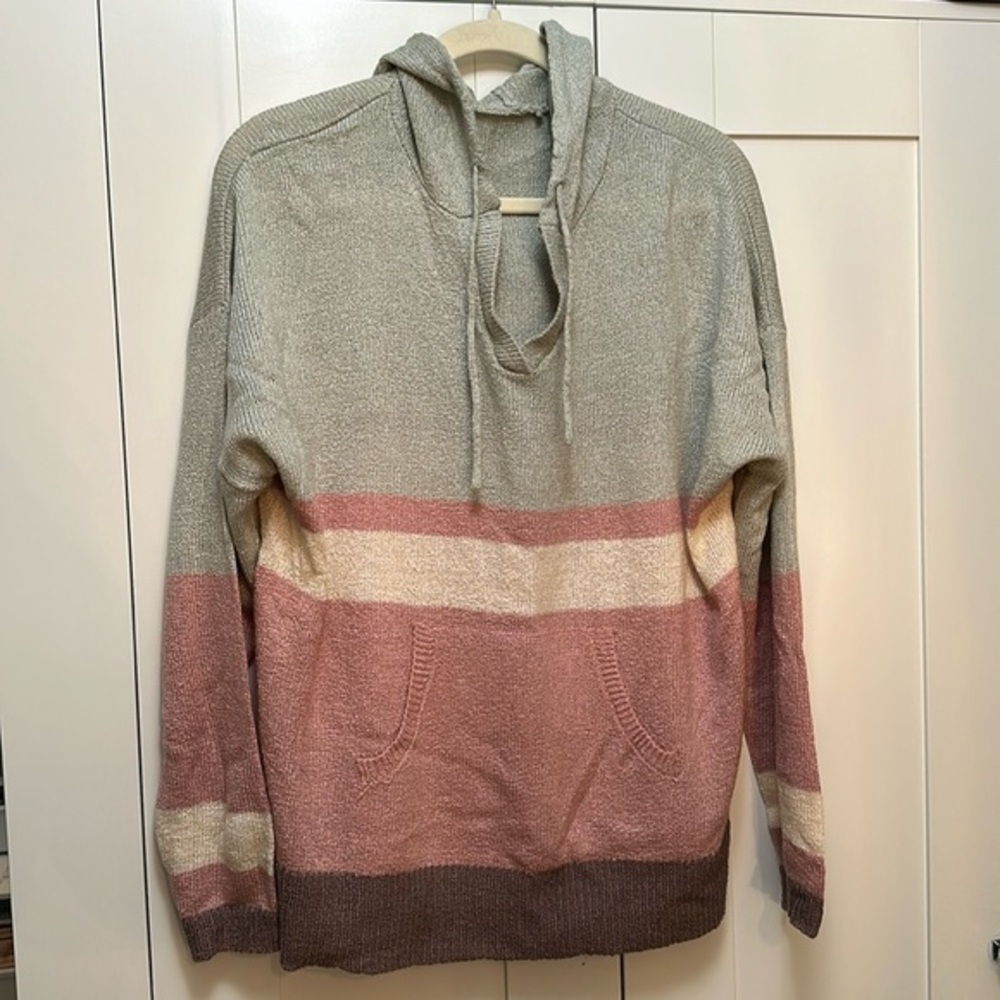 Hooded Sweater V Neck Multi Color Sz MED Oversized FIRM!